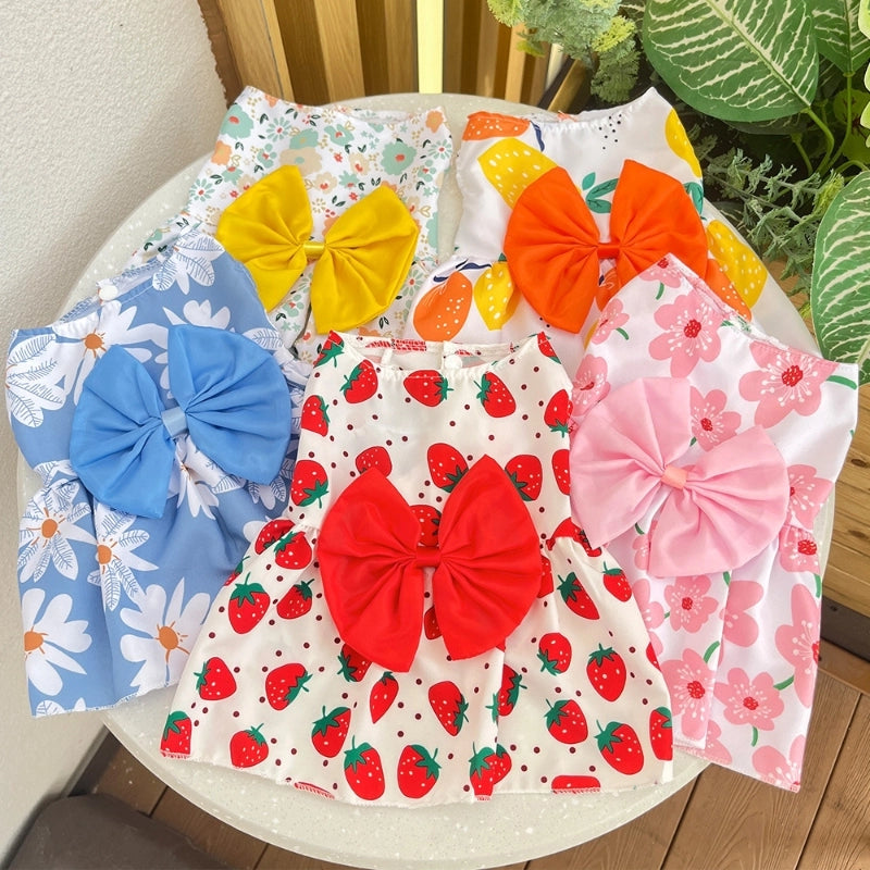 Cute Polyester Strawberry Bow Knot Pet Clothing