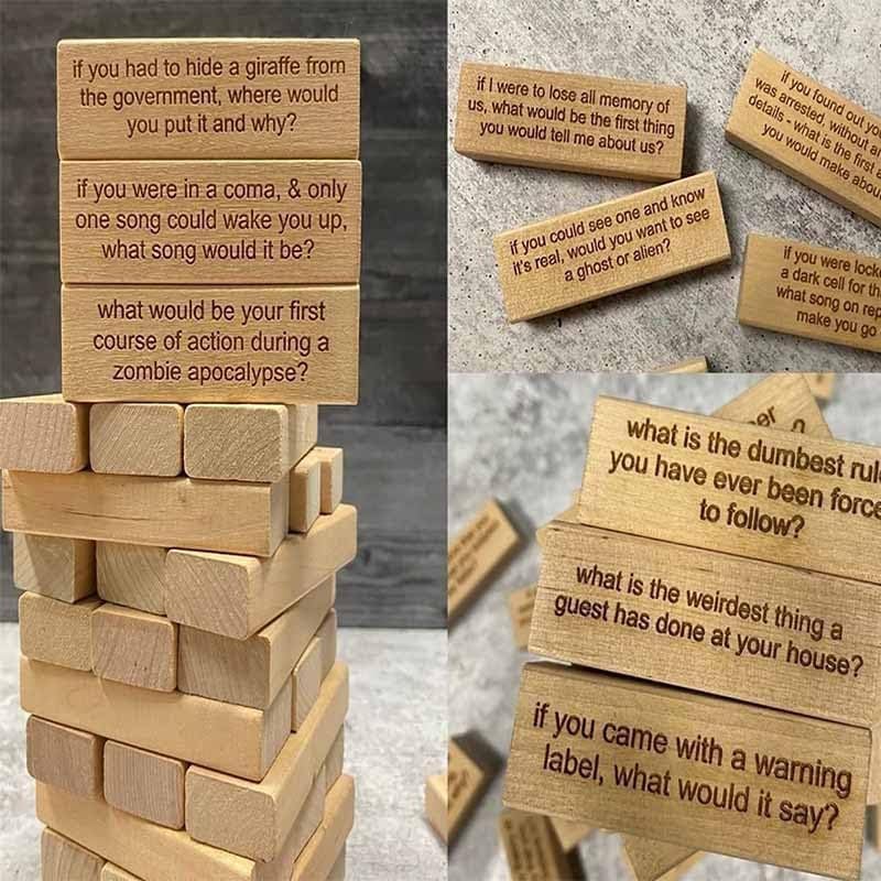 😆Ice Breaker Questions Tumbling Tower Game (54Pcs)