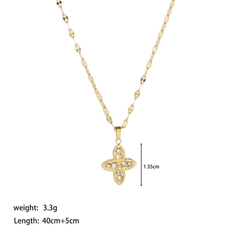 304 Stainless Steel 18K Gold Plated Lady Plating Inlay Moon Heart Shape Artificial Gemstones Pendant Necklace