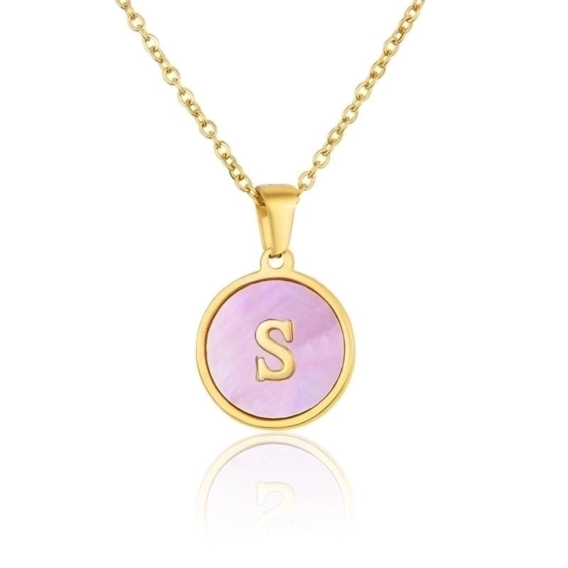 Minimalist Letter Titanium Steel Plating Inlay Shell Pendant Necklace