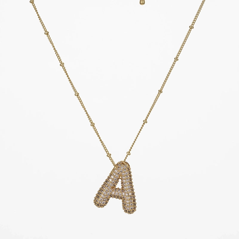 Copper Gold Plated Silver Plated IG Style Minimalist Plating Inlay Letter Zircon Pendant Necklace