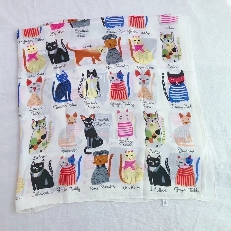 Women's Sweet Cat Satin Printing Silk Scarves