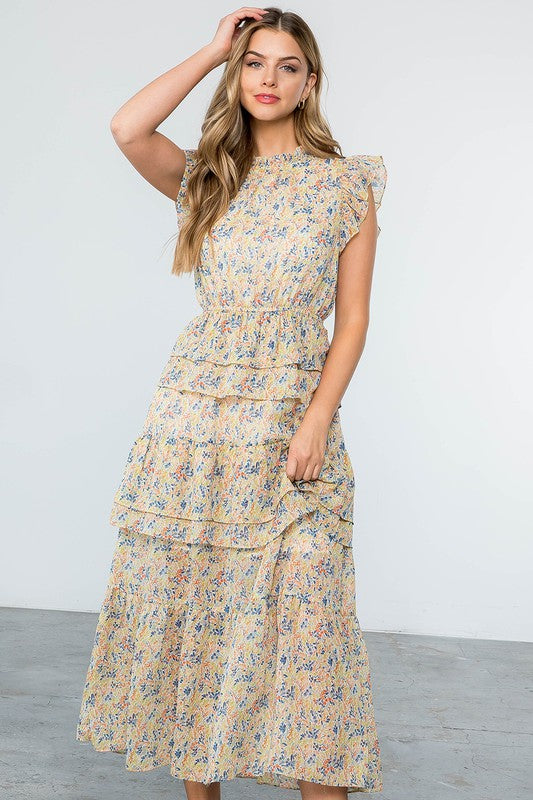 Flower Print Tiered Maxi Dress