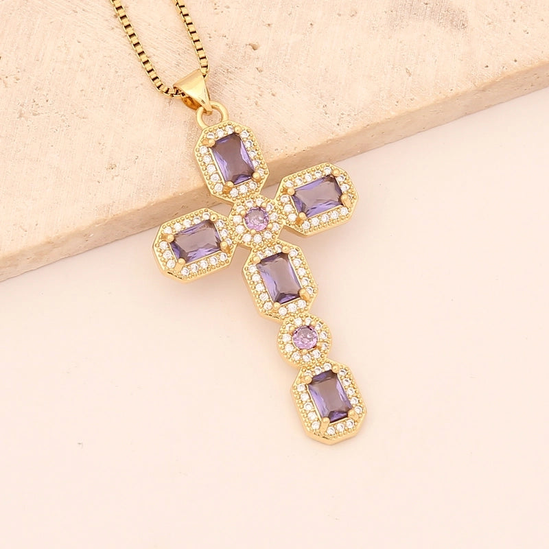 Hip-hop Cross Copper Inlaid Zircon Necklace