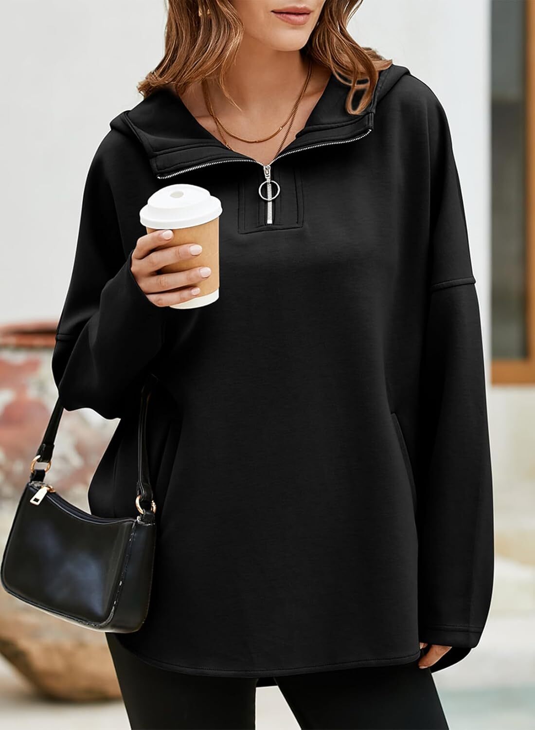 FINAL SALE⚡5 Packs for $25.95⚡- Women's Oversized Hoodies Casual Long Sleeve Half Zipper Pocket Sweatshirt Pullover Tops