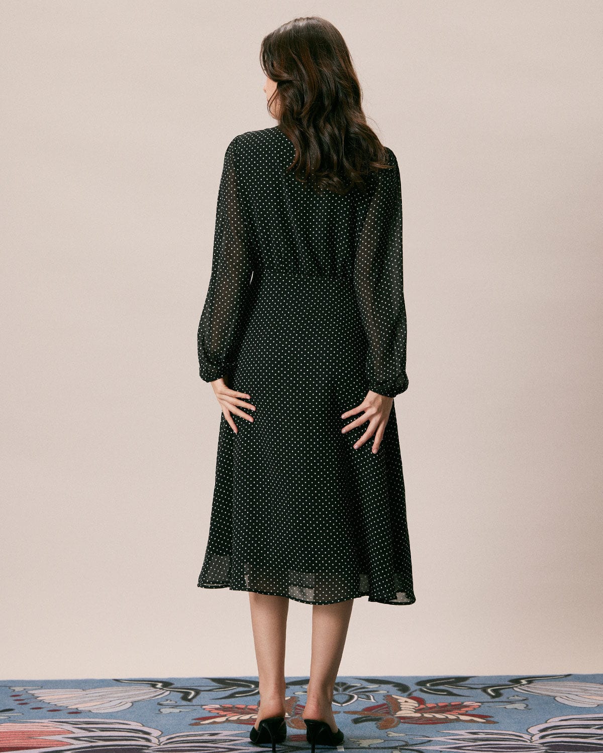 The Black Mock Neck Polka Dot Midi Dress