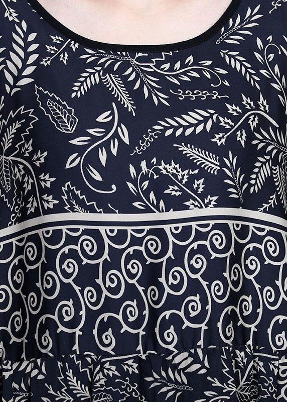 Women Black O-Neck Vintage Summer Silk Blended Maxi Dresses