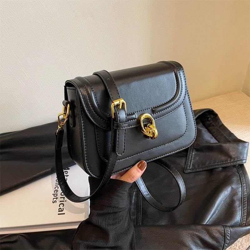 Women's Pu Leather Solid Color Classic Style Square Lock Clasp Shoulder Bag Crossbody Bag