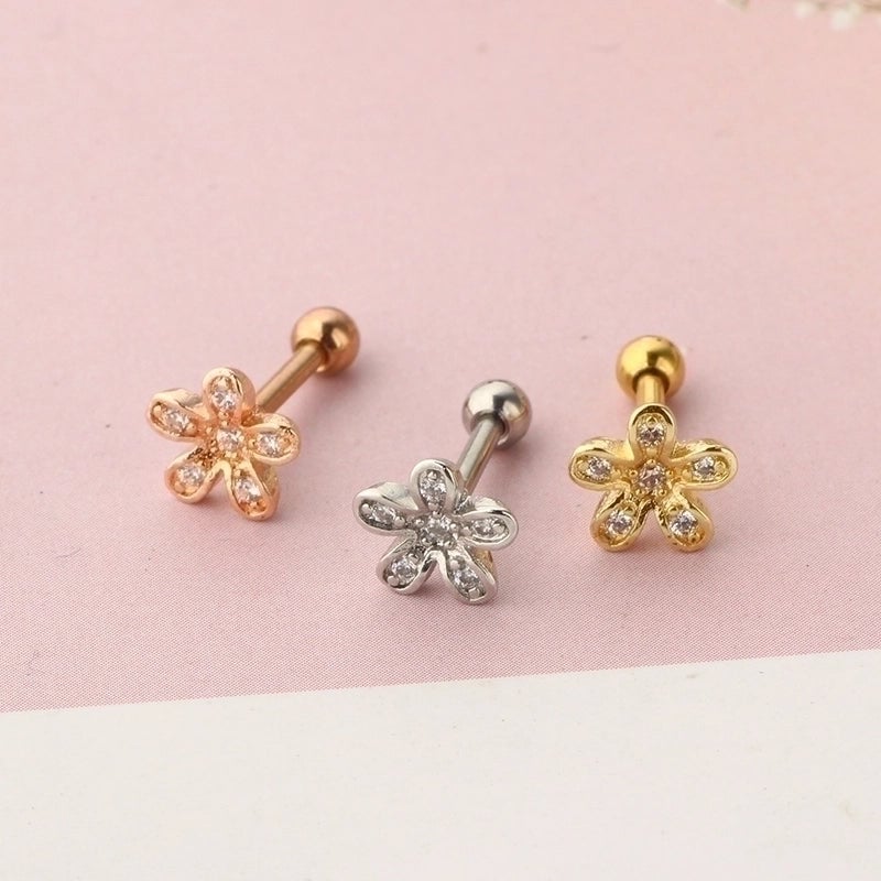 Minimalist Flower Stainless Steel Inlay Zircon Ear Studs 1 Piece