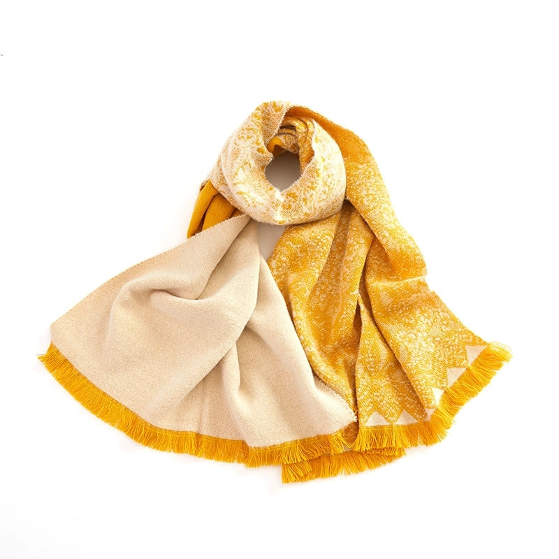 Niche Warm High-grade Scarf Women's Solid Color Cashmere Versatile Lace Stitching Dual-purpose Scarf