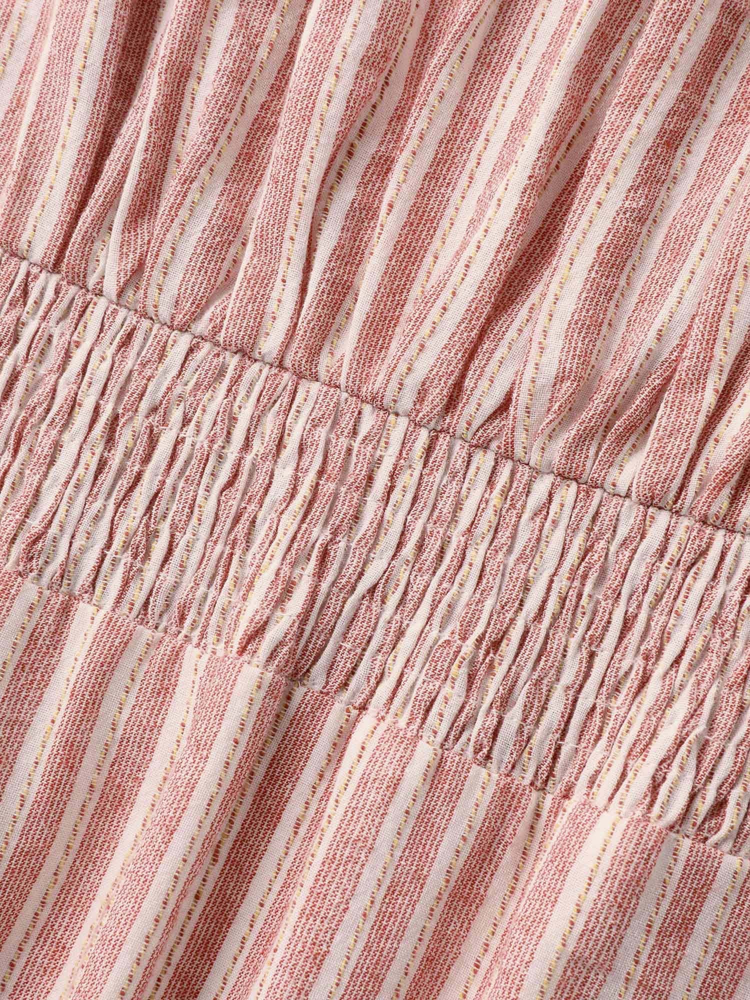 Stripe Print Shirred Waist Midi Dress