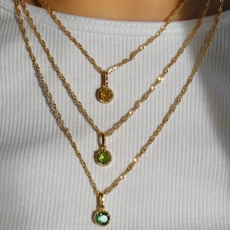 201 Stainless Steel 304 Stainless Steel Glass Gold Plated Elegant Minimalist Plating Inlay Round Birthstone Zircon Pendant Necklace