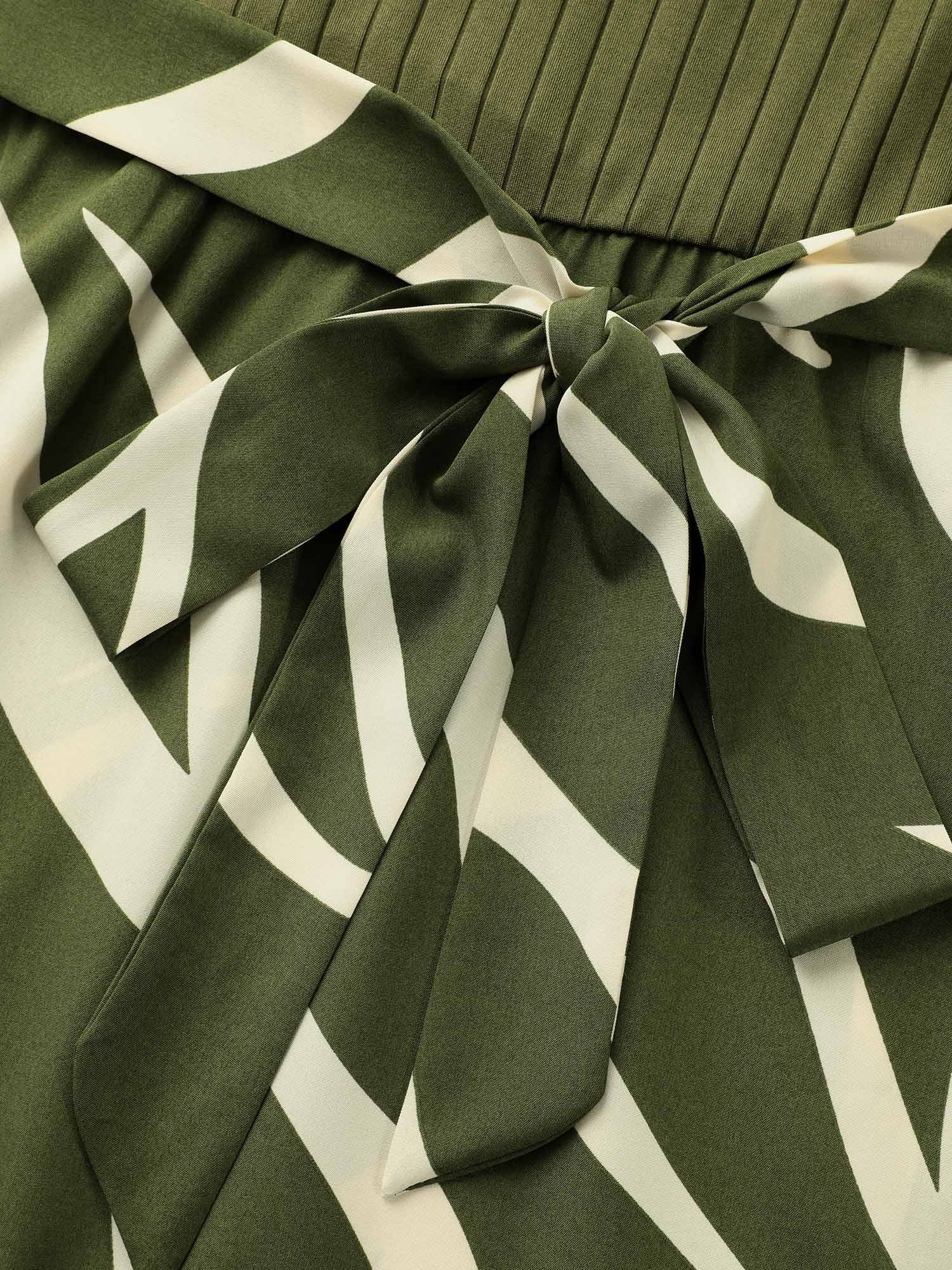 Geometric Texture Patchwork Belted Dress