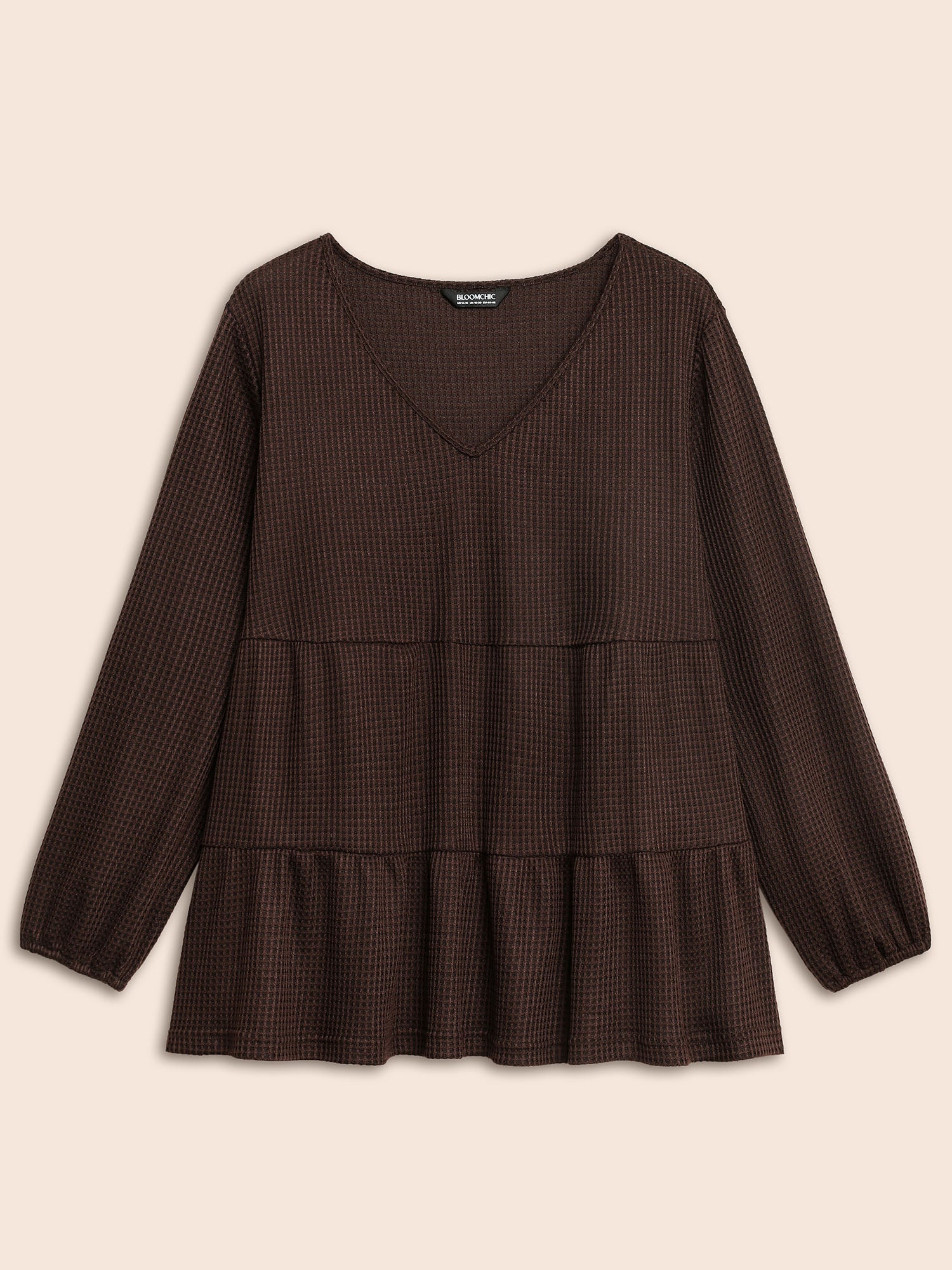 Solid Waffle Knit Ruffle Hem T-shirt