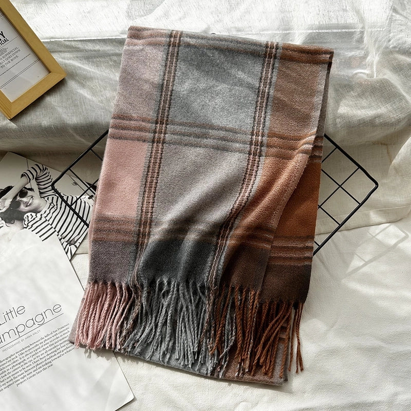 Unisex Casual Minimalist Lattice Imitation Cashmere Tassel Scarf