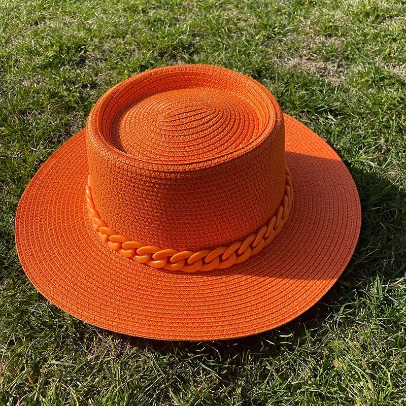 Women's Minimalist Solid Color Chain Flat Eaves Sun Hat