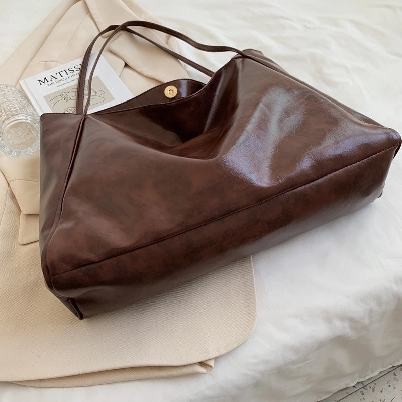 Women's Large Pu Leather Solid Color Streetwear Square Magnetic Buckle Shoulder Bag
