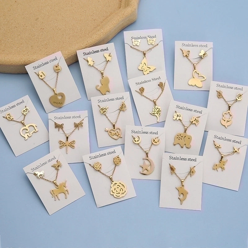 5 Pieces 2 Pieces Minimalist Star Cat Butterfly Stainless Steel Women's Jewelry Set
