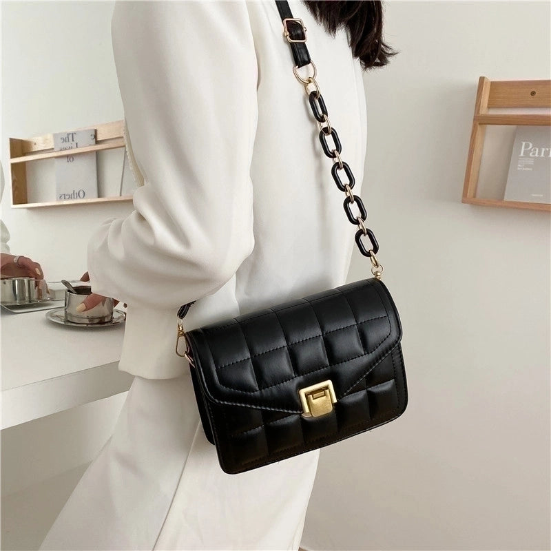 Women's Pu Leather Solid Color Streetwear Square Flip Cover Shoulder Bag Crossbody Bag Square Bag
