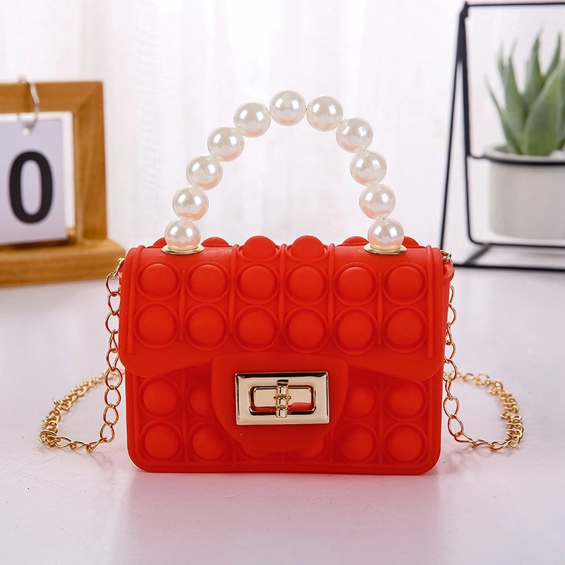 Girl's Color Block Solid Color Silica Gel Pearls Lock Clasp Kids Wallets