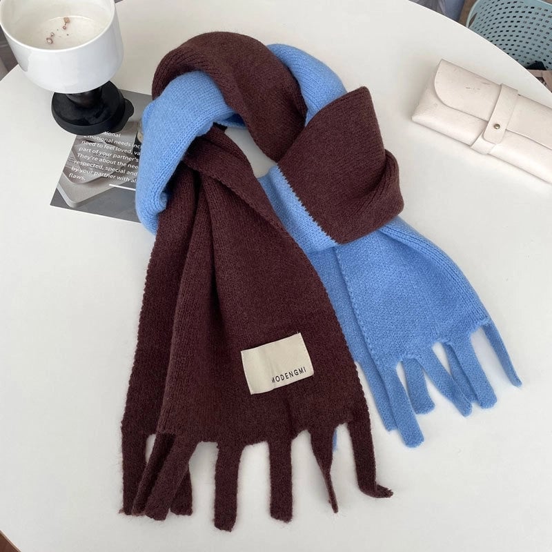 Color Matching Tassel Scarf For Girls Winter New Fashion Versatile  Warm Western Style Knitted Wool Neck Scarf
