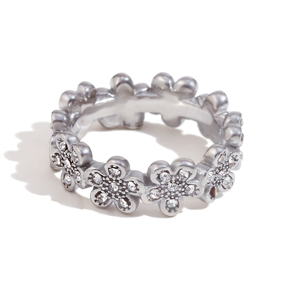 Retro Vintage Fashion Little Daisy Flower Stainless Steel Electroplating Rings