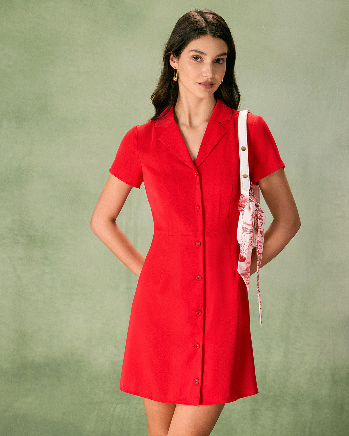 The Red Lapel Button Mini Dress