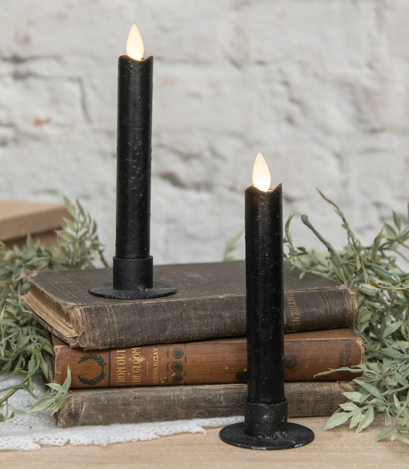 Short Black Taper Candles with Moving Flame