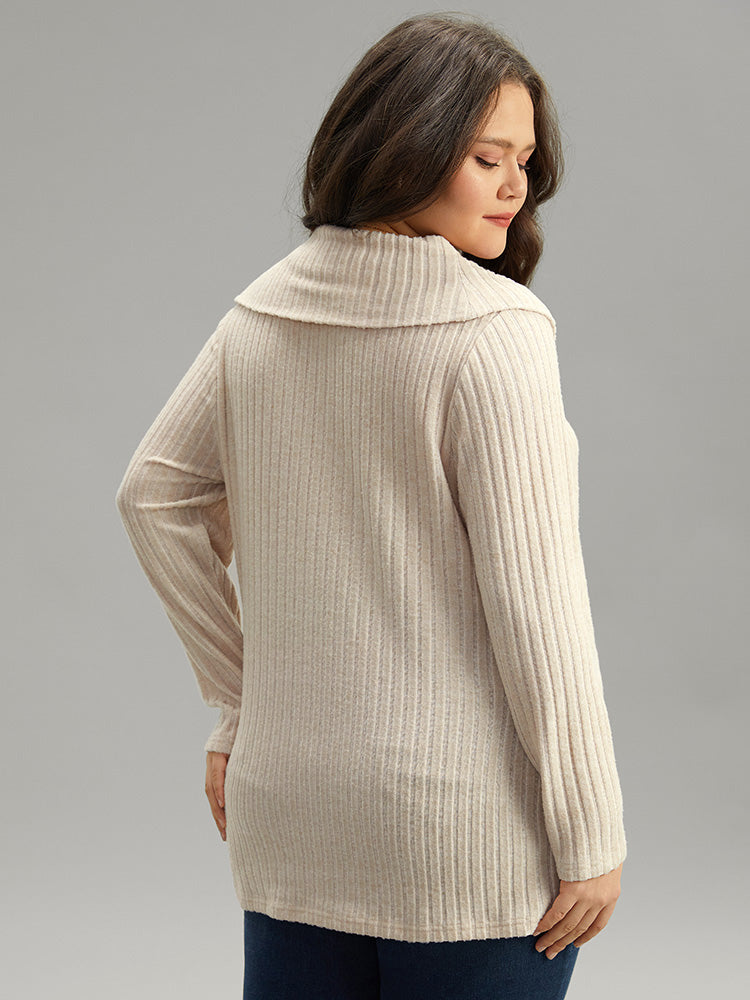 Plain Rib Knit Cowl Neck T-shirt