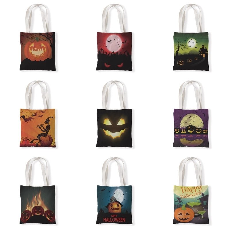 Halloween Women's Medium Canvas Pumpkin Letter Elegant Streetwear Square Open Canvas Bag