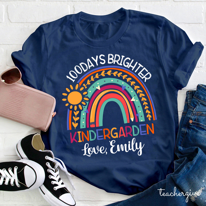 Personalized 100 Days Brighter Teacher T-Shirt