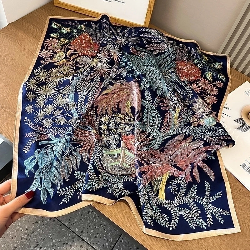 Women's Elegant Plant Silk Printing Silk Scarf