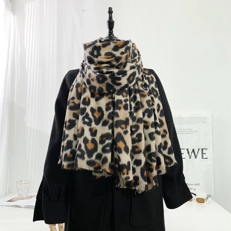 Scarf Women's Winter  Leopard Zebra Scarf Printed Double-sided Cotton And Polyester Thickened Warm Large Shawl