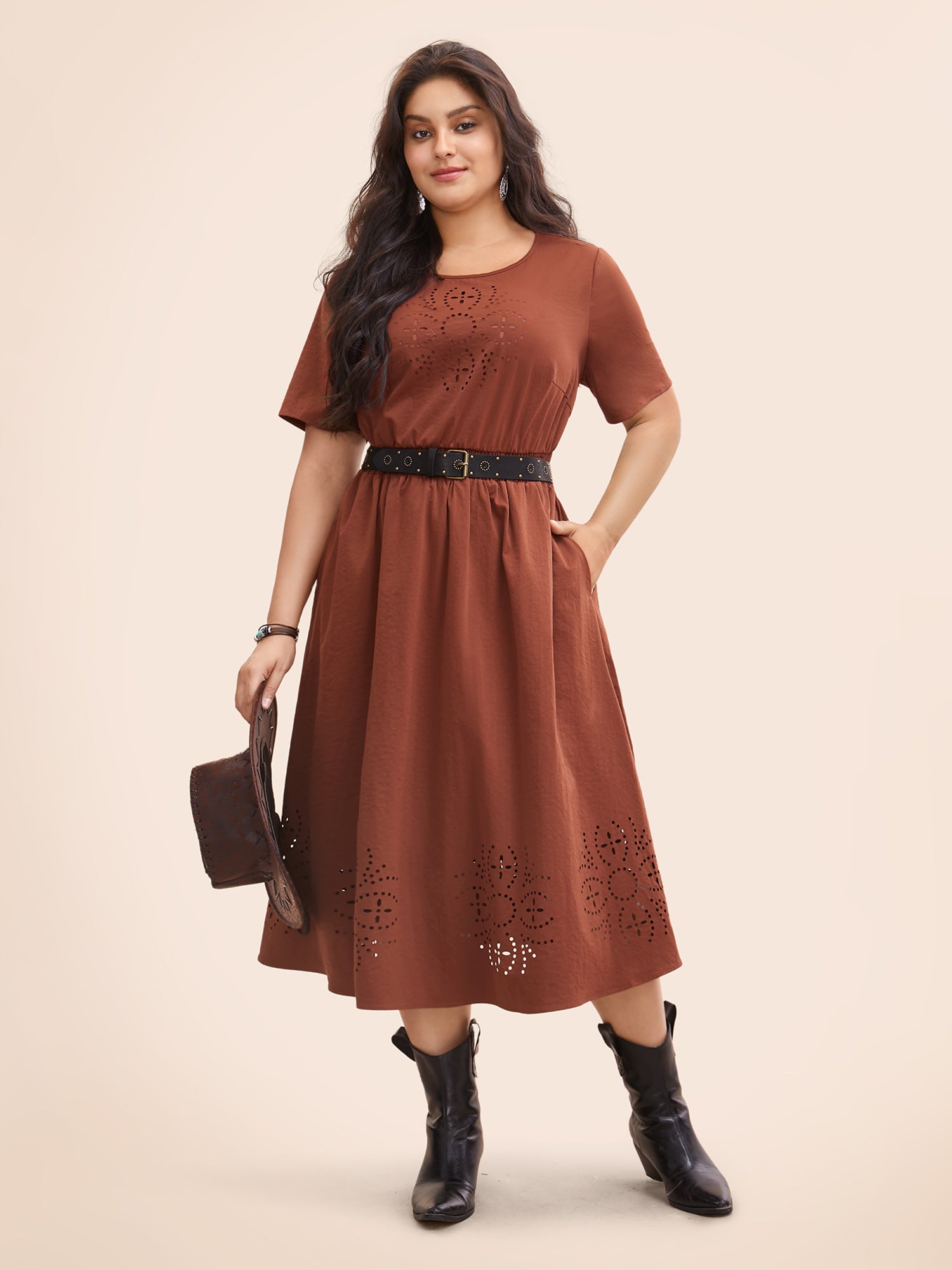 Floral Burnout Stretchy Waist Midi Dress