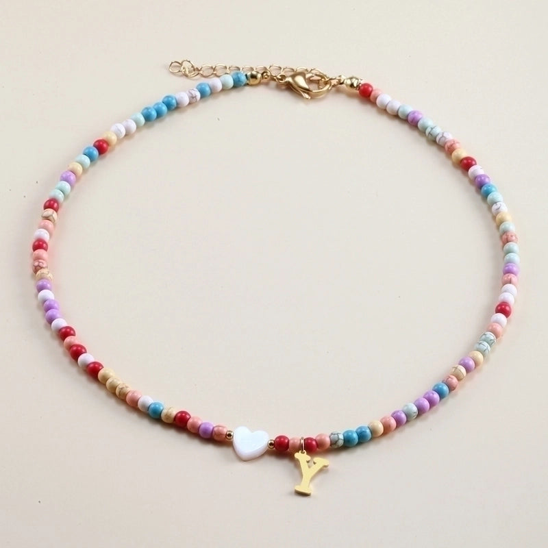 Vacation Letter Heart Shape Stainless Steel Natural Stone Handmade Necklace
