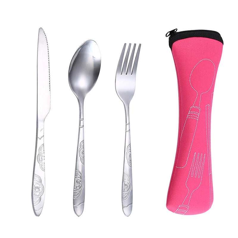 Stainless Steel Western-style Steak Knife. Fork And Spoon Creative Cloth Bag Portable Western-style Tableware Set Three-piece Set Supply