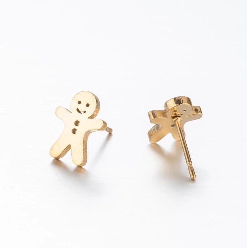 Minimalist Human Gingerbread Apple Stainless Steel Plating Hollow Out Ear Studs 1 Pair