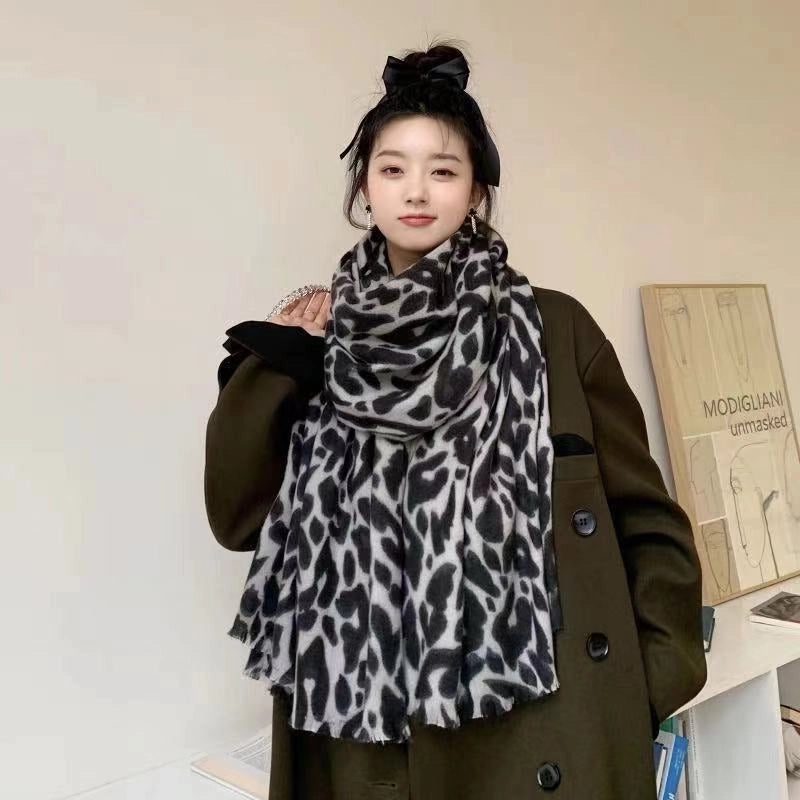 Scarf Women's Winter  Leopard Zebra Scarf Printed Double-sided Cotton And Polyester Thickened Warm Large Shawl
