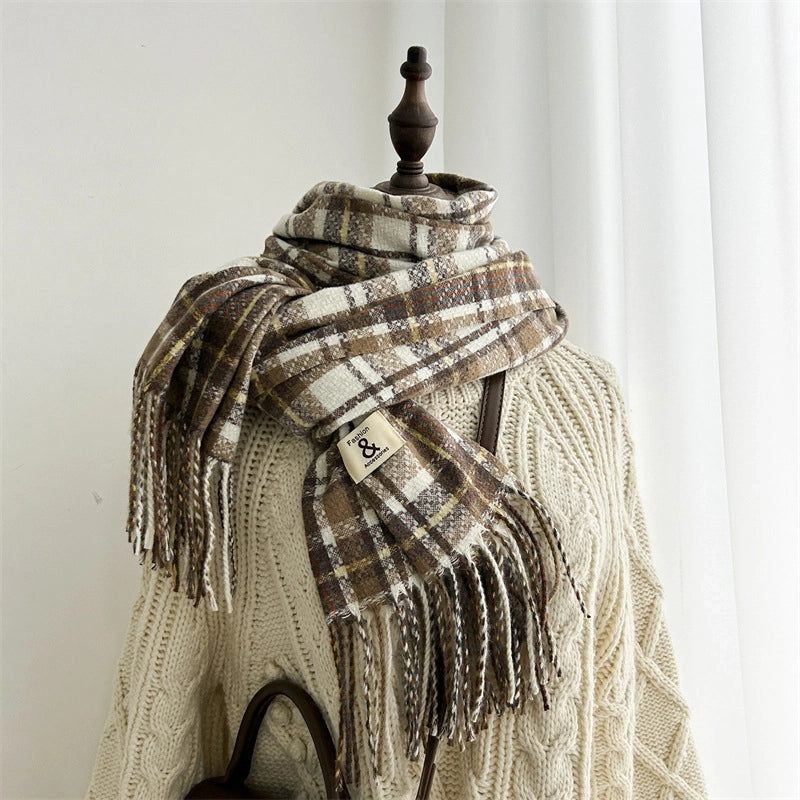 Women's Retro Plaid Imitation Cashmere Scarf