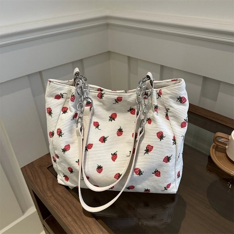 Women's Cute Basic Strawberry Canvas Shopping Bags