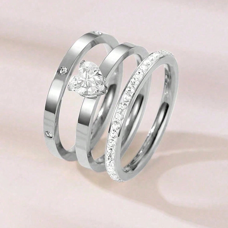 Elegant Minimalist Solid Color 304 Stainless Steel Zircon Gold Plated Plating Inlay Rings