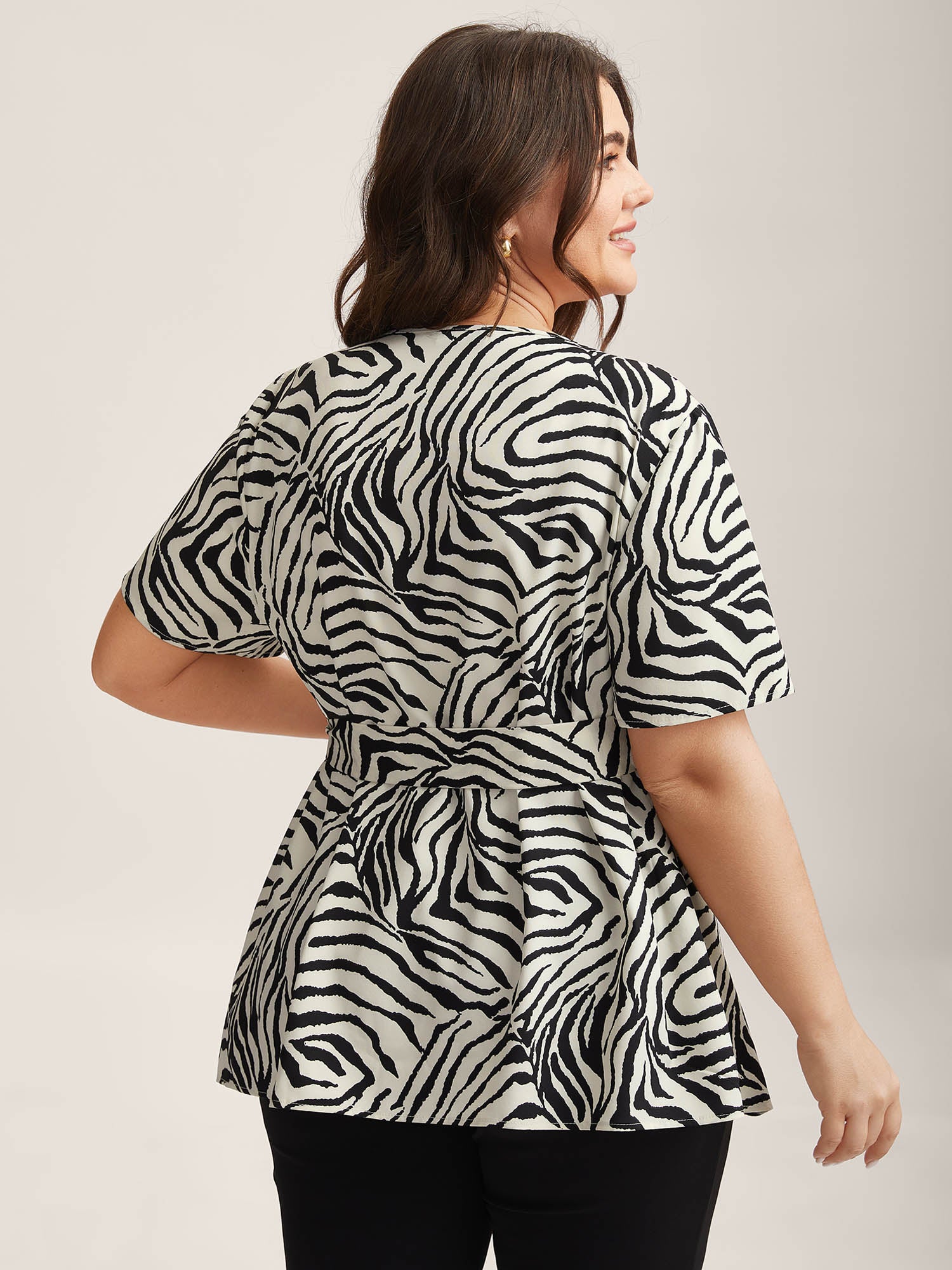 Zebra Print Wrap Tie Flowy Blouse