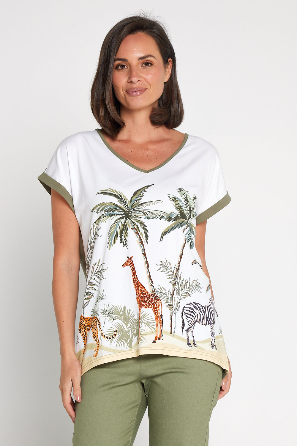 Africa Drop Shoulder Cotton Tee - White/Khaki