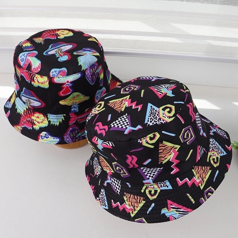 Unisex Streetwear Cartoon Printing Hollow Out Flat Eaves Bucket Hat