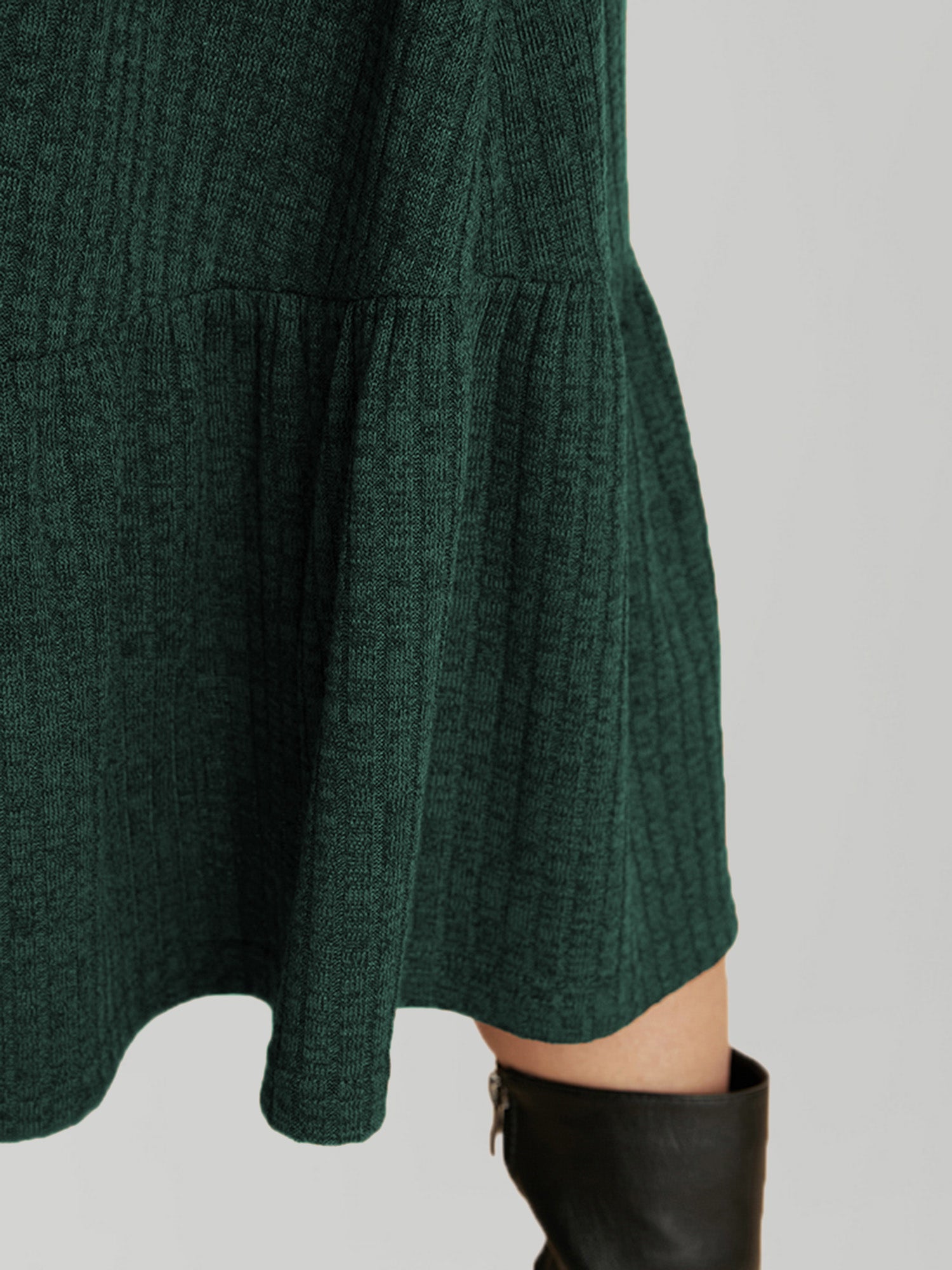 Solid Pocket Rib Knit Ruffle Hem Dress Without Belt