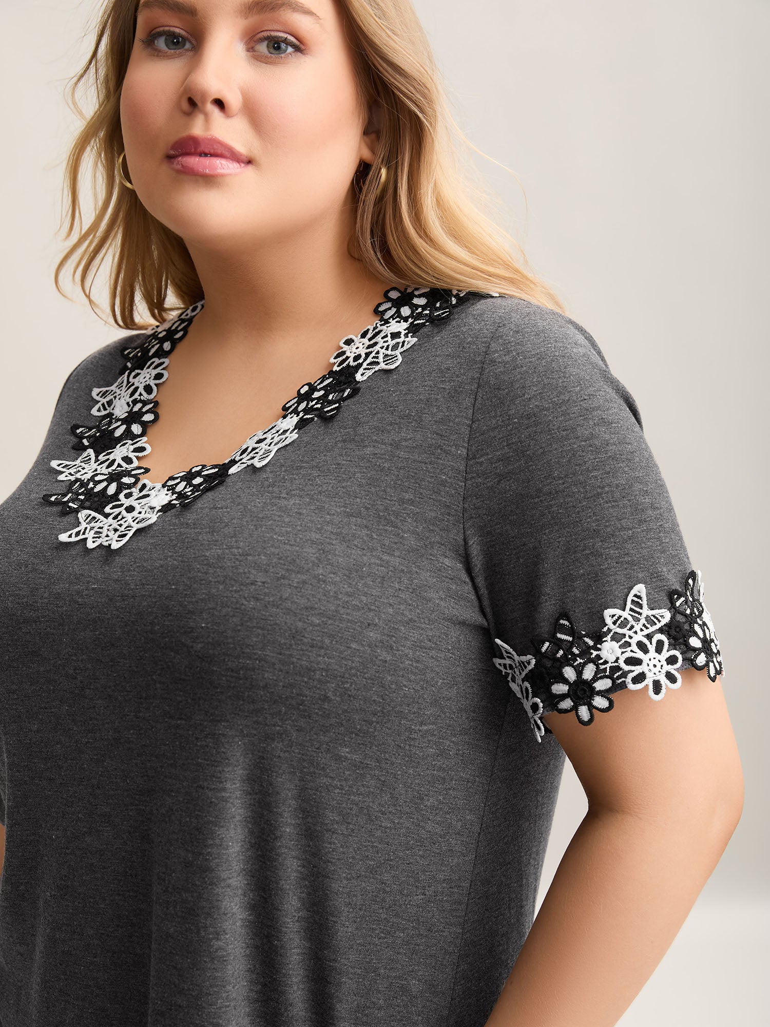 Lace Detail Relaxed Fit Plain Top