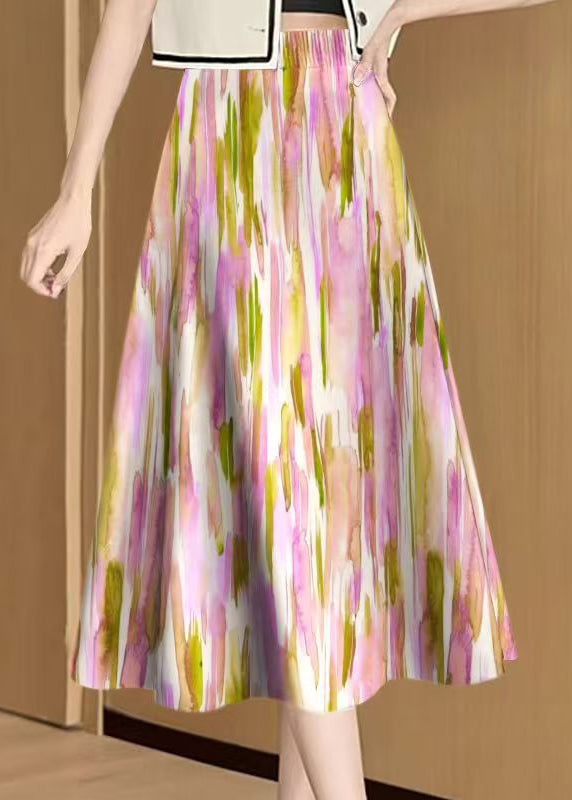 Chic Rainbow Tie Dye Elastic Waist Cotton Skirt Summer