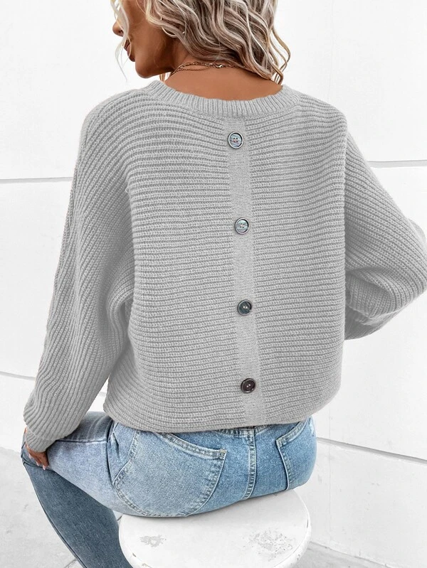 Casual Button Cotton Sleeve Sweater