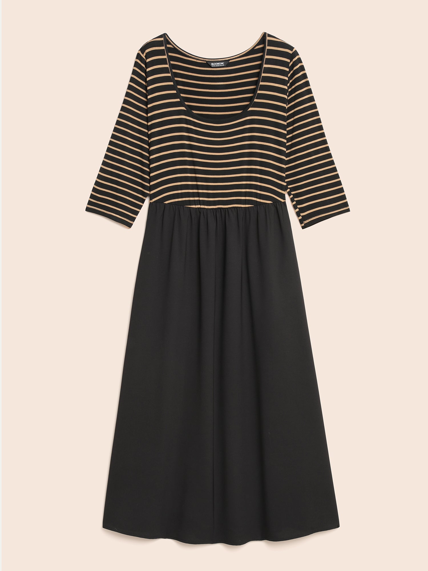 Square Neck Striped Patchwork Midi Dress