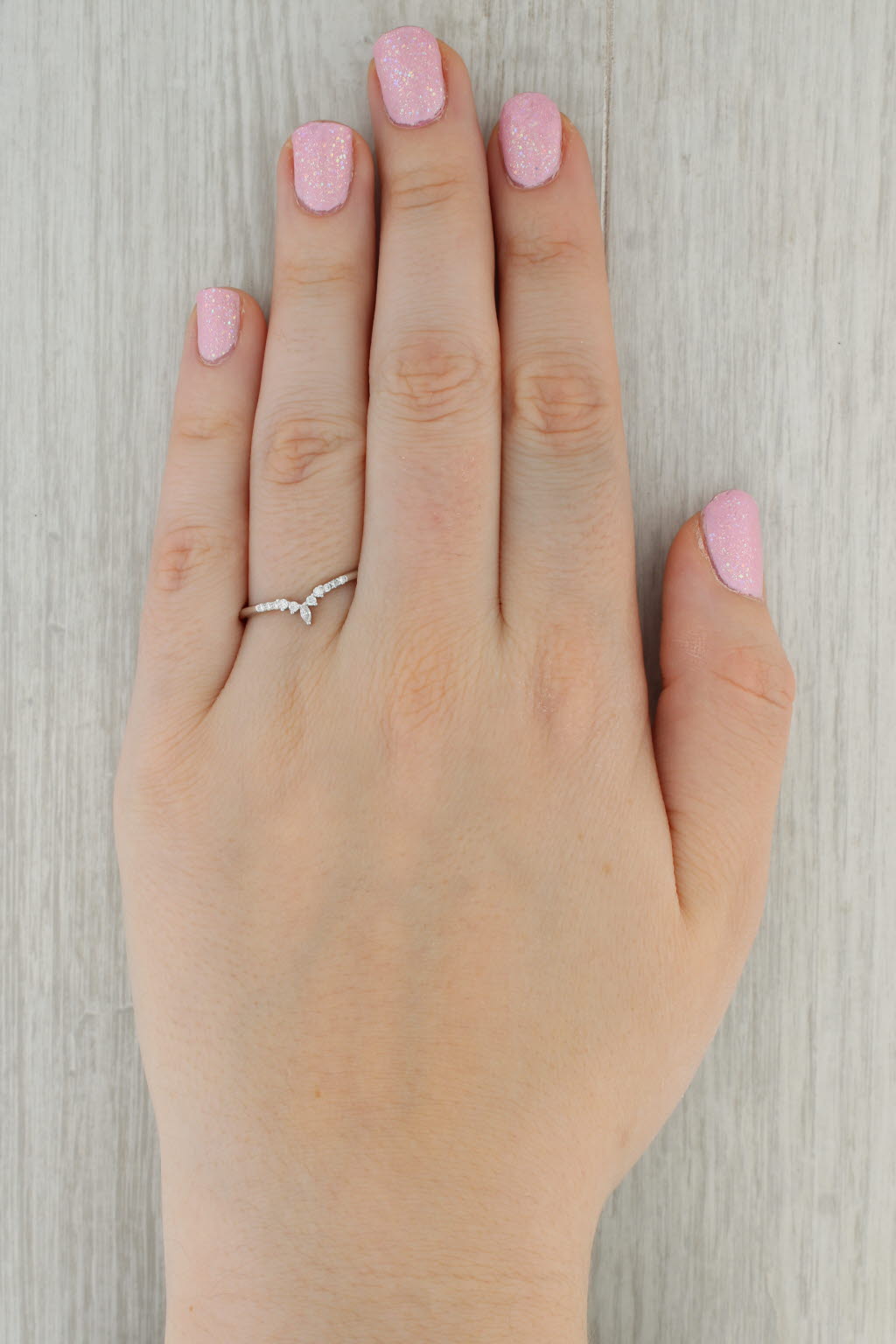 0.11ctw Moissanite Contoured V Wedding Band Ring 10k White Gold Stackable